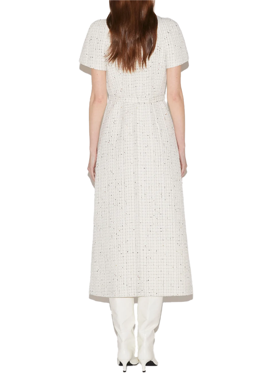 Genevieve Midi Dress in White Tweed - Huishan Zhang