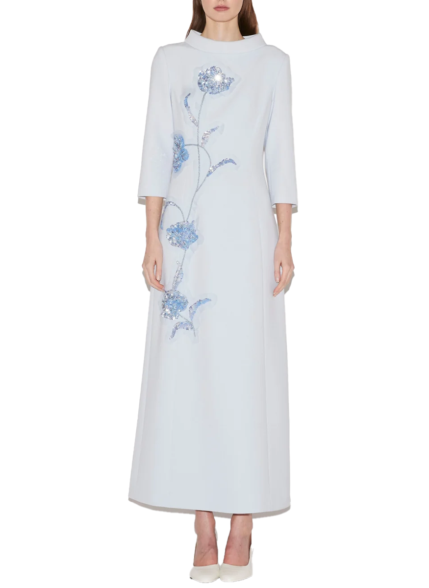 Brianna Midi Dress in Blue Crepe - Huishan Zhang