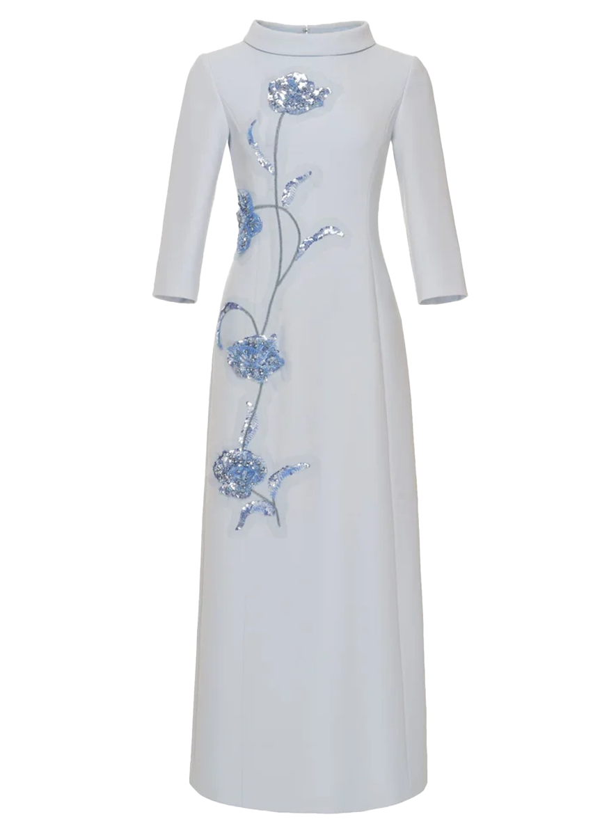 Brianna Midi Dress in Blue Crepe