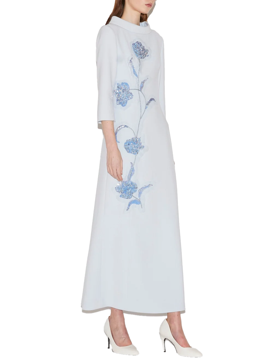 Brianna Midi Dress in Blue Crepe - Huishan Zhang
