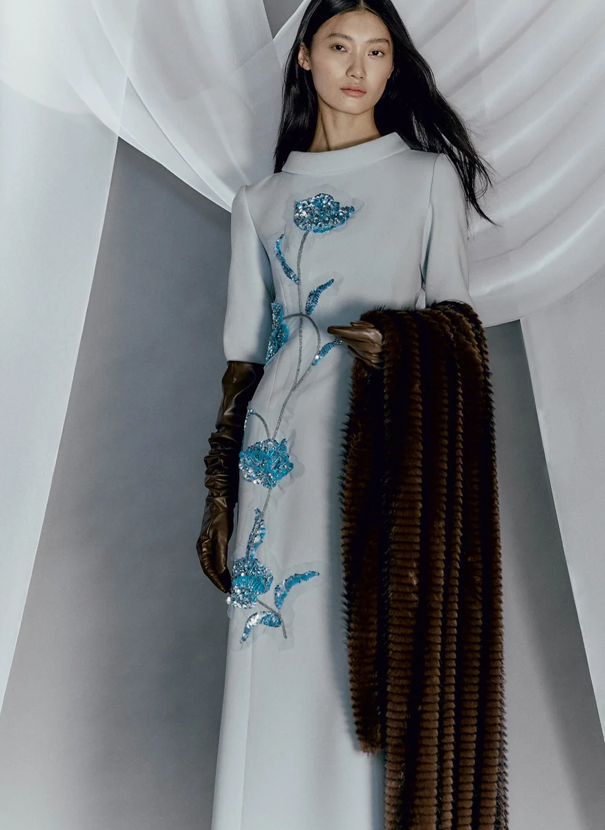 Brianna Midi Dress in Blue Crepe