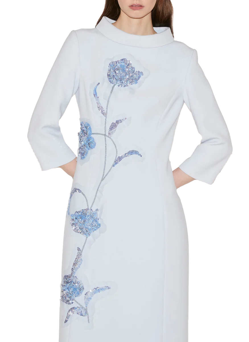 Brianna Midi Dress in Blue Crepe - Huishan Zhang