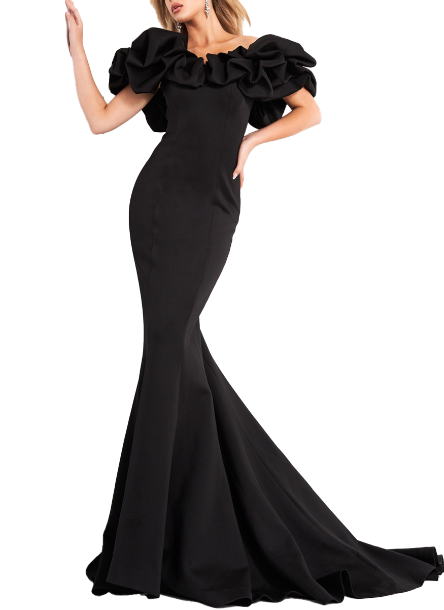 Black Off the Shoulder Scuba Evening Dress