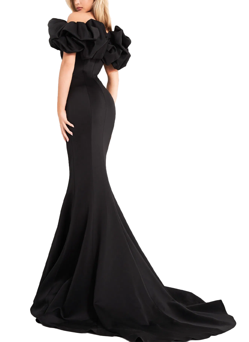 black off the shoulder scuba dress Jovani 04368 Black Off the Shoulder Scuba Evening Dress