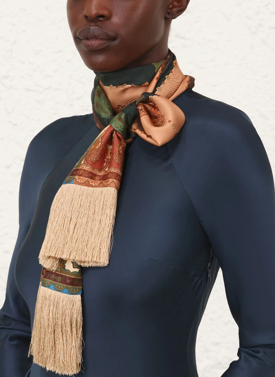 Printed Silk Fringe Neck Scarf - Zimmermann
