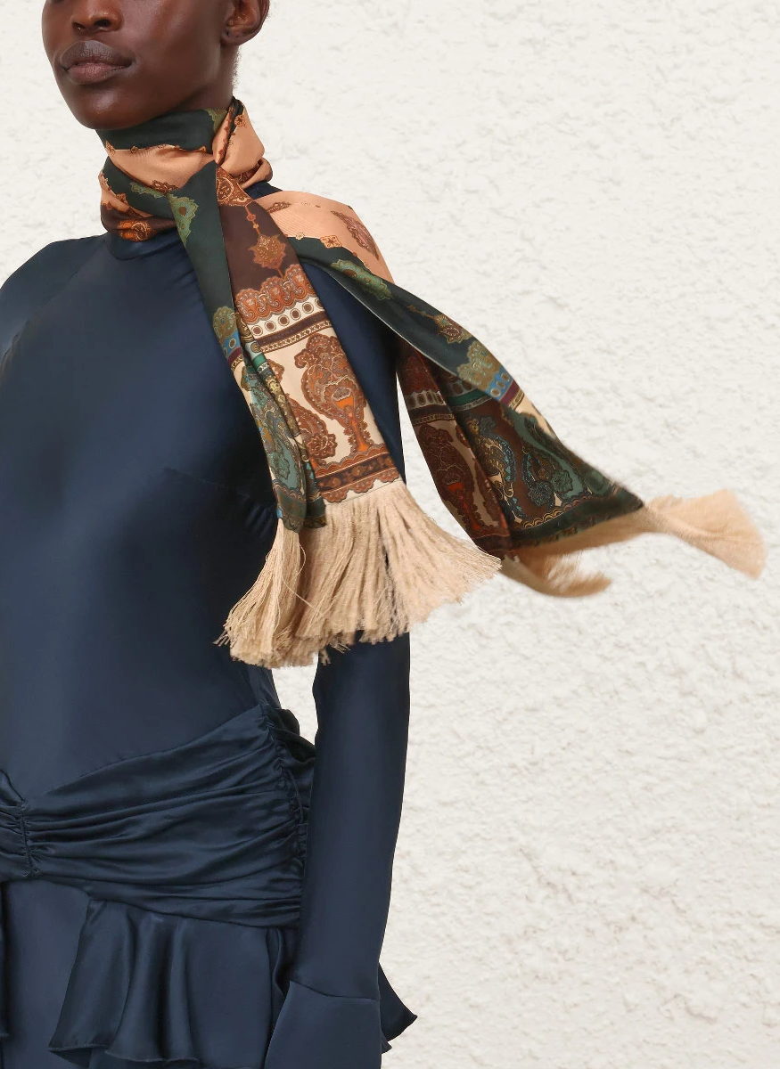 Printed Silk Fringe Neck Scarf - Zimmermann