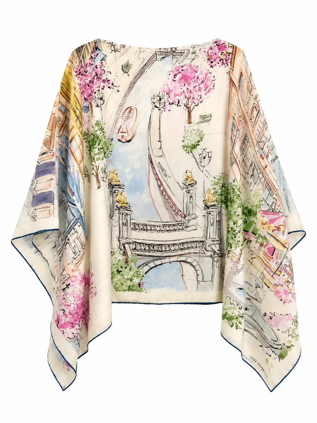 Paris Cashmere Printed Poncho