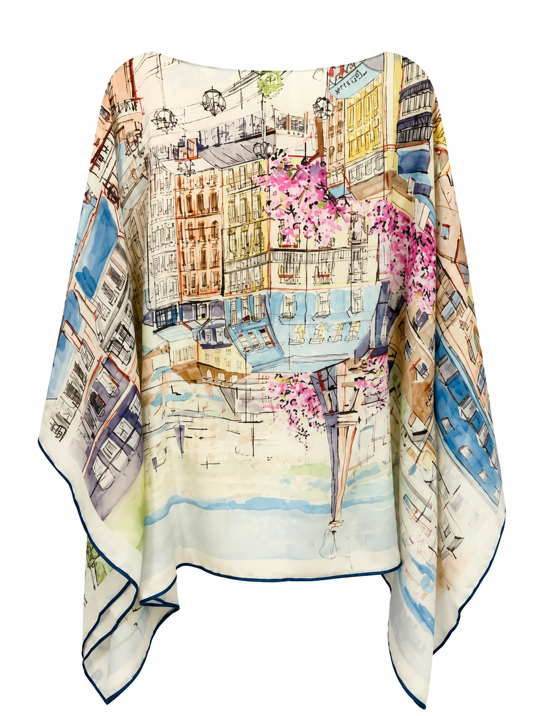 Paris Cashmere Printed Poncho