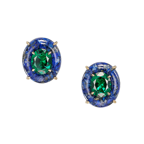 Emerald Lapis Pebble Earrings