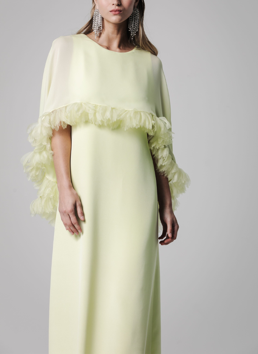 London Sheath with Anemone Trimmed Capelet Gown - Catherine Regehr