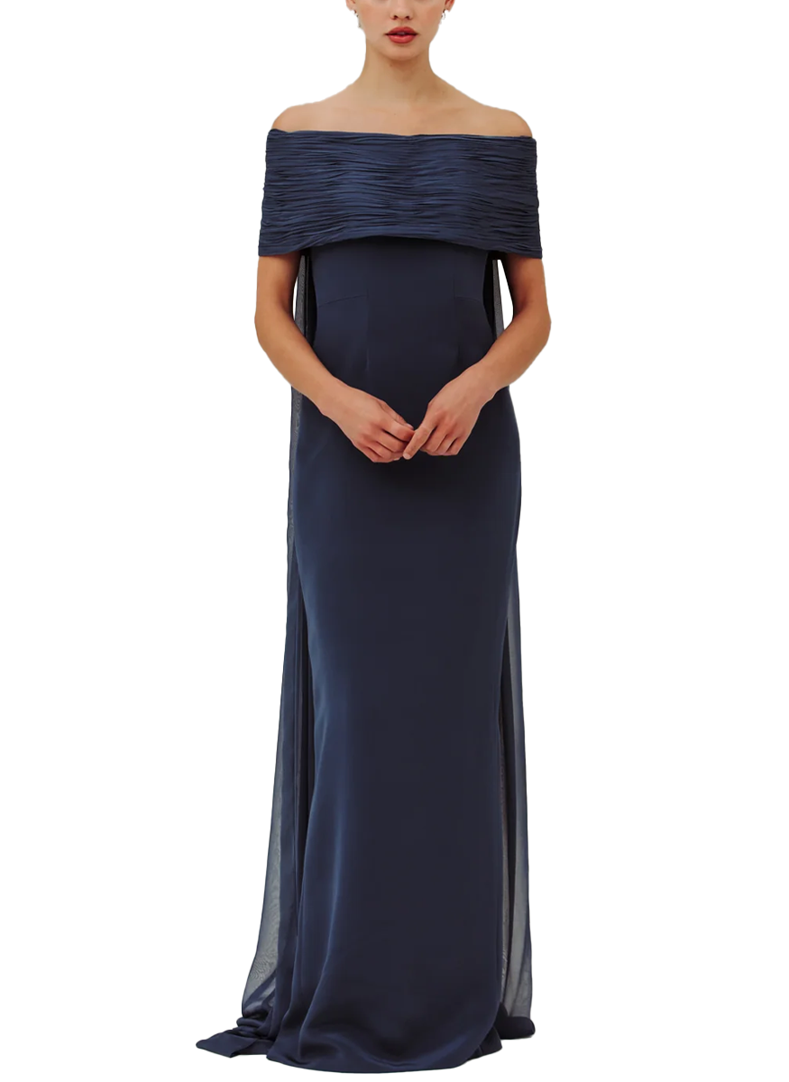 Off Shoulder Ripple Collar Gown with Back Floats