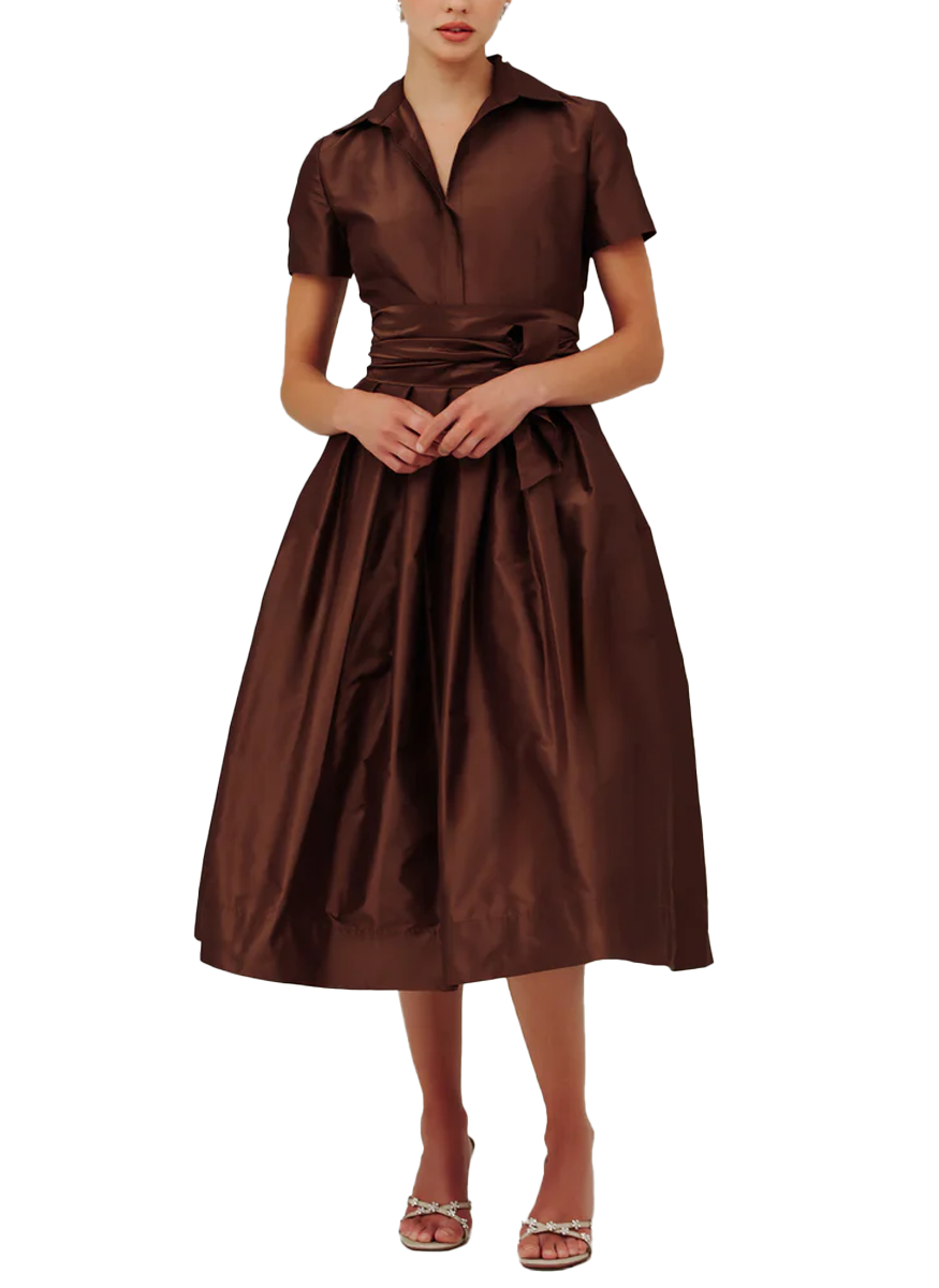 Short Sleeve Silk Taffeta Shirt Dress