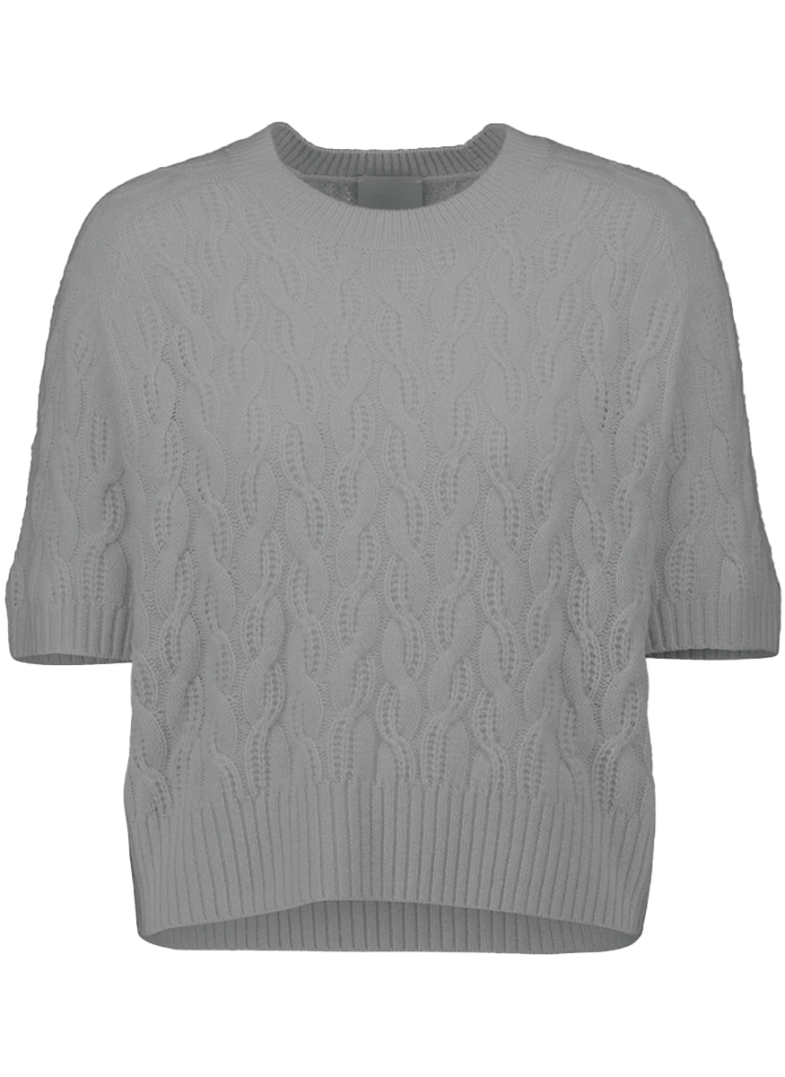 Crewneck Short Sleeve Cable Cashmere Sweater