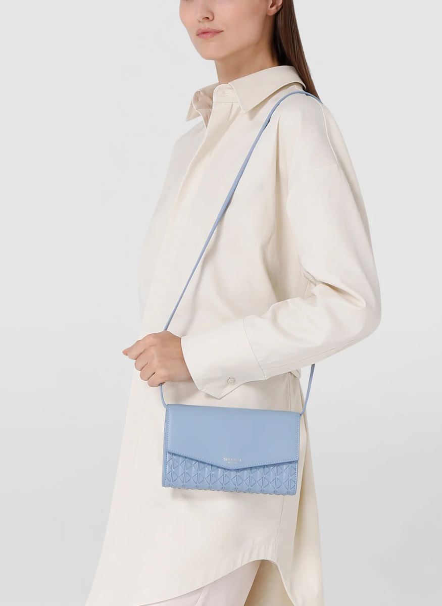 Clutch with Shoulder Strap in Cornflower Mosaico
