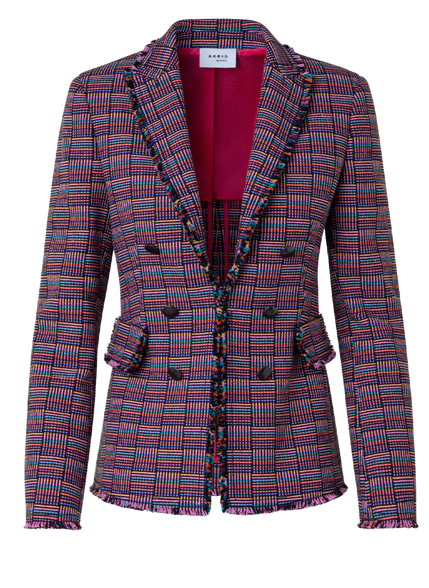 Double Breasted Grid Check Jacket