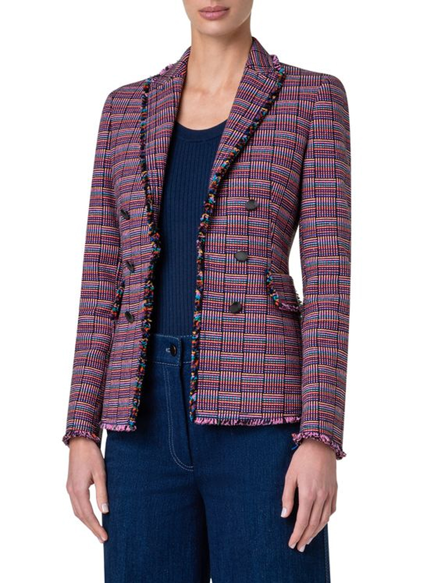 Double Breasted Grid Check Jacket