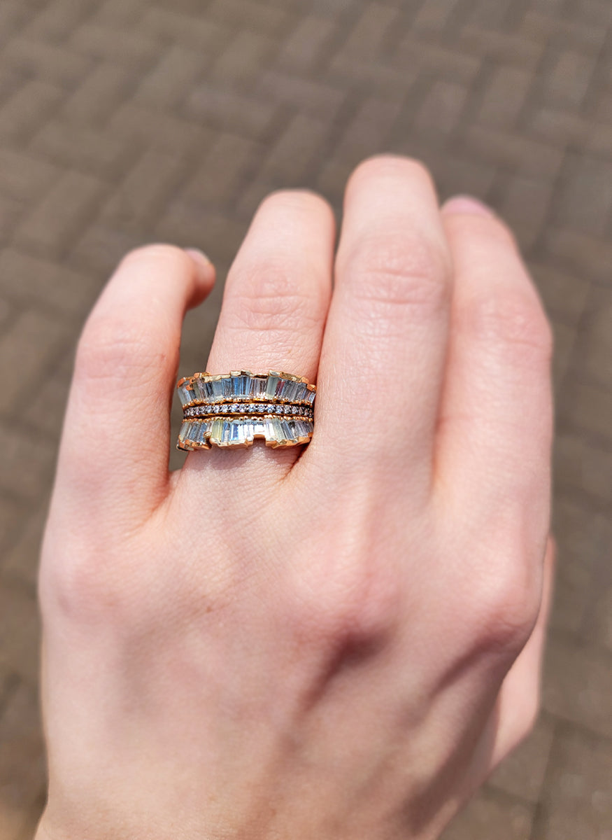 "Double Ruched Ribbon" Ring, Aquamarine - Nak Armstrong