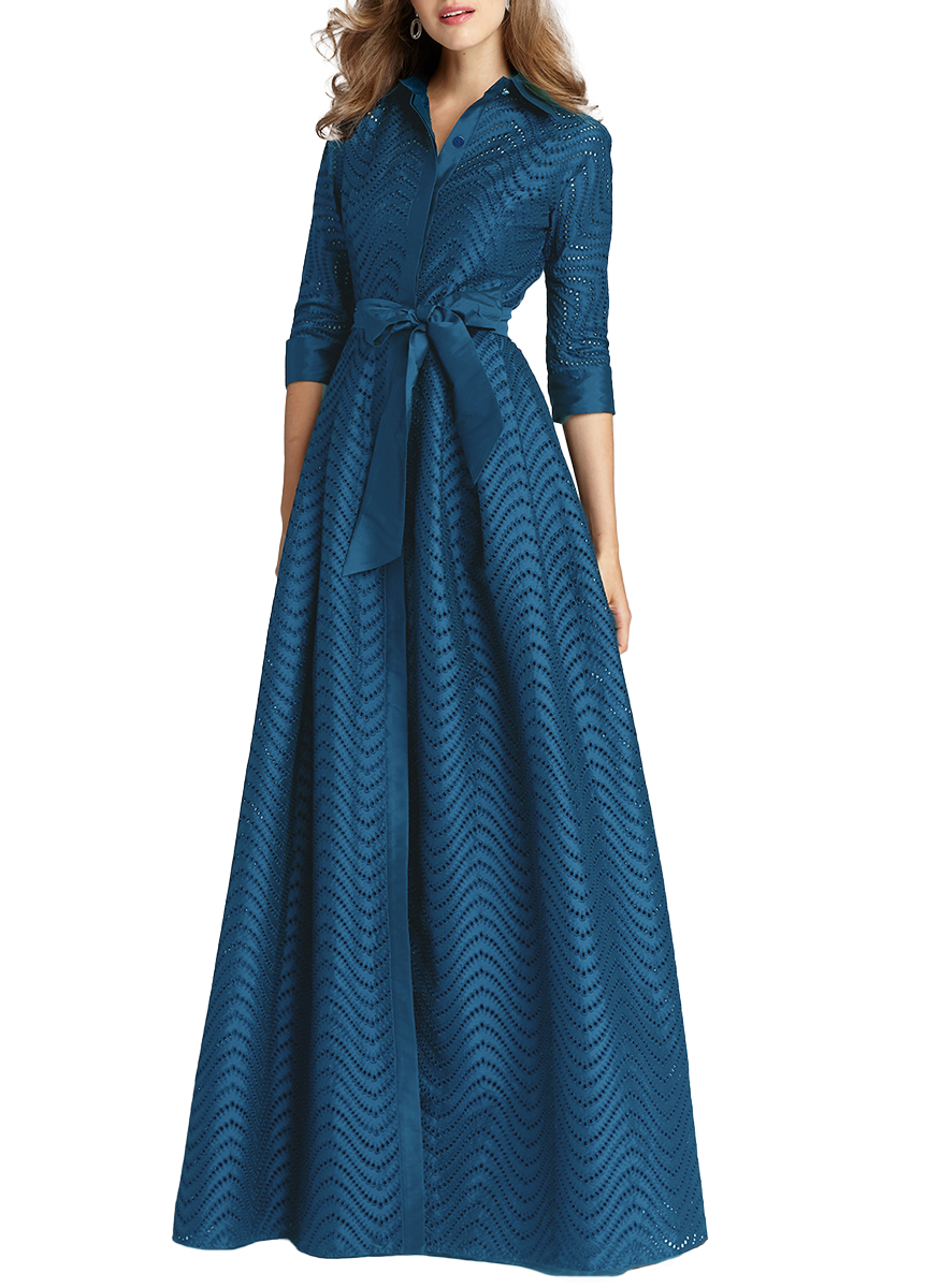 Shirt Waist Taffeta Chevron Pattern Eyelet Gown