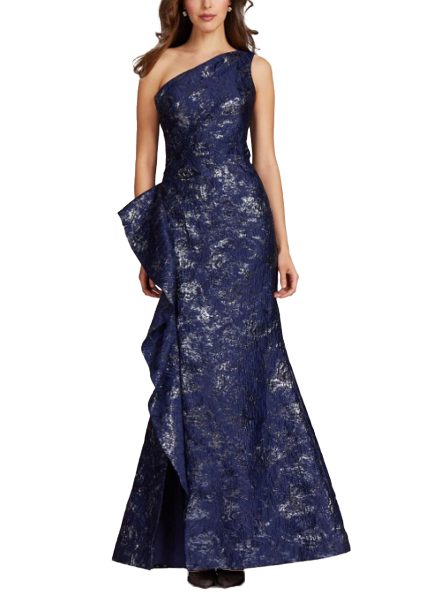 Side Ruffle Jacquard Gown