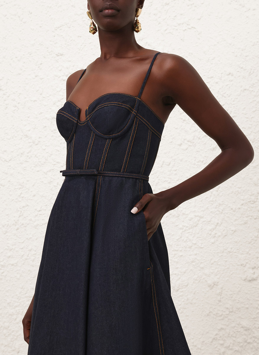 Crush Denim Corset Dress - Zimmermann