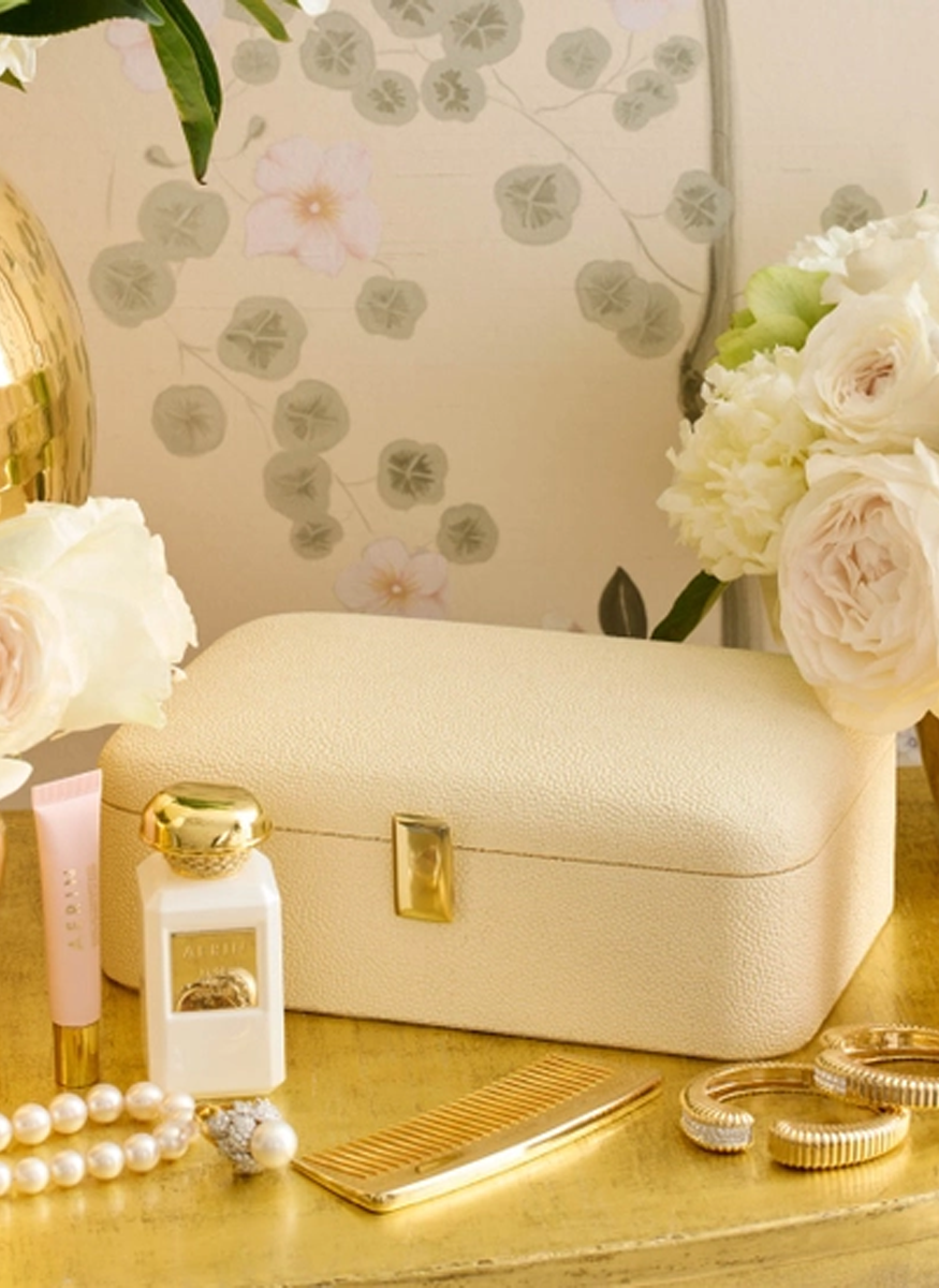 Abella Shagreen Large Jewelry Box, Cream