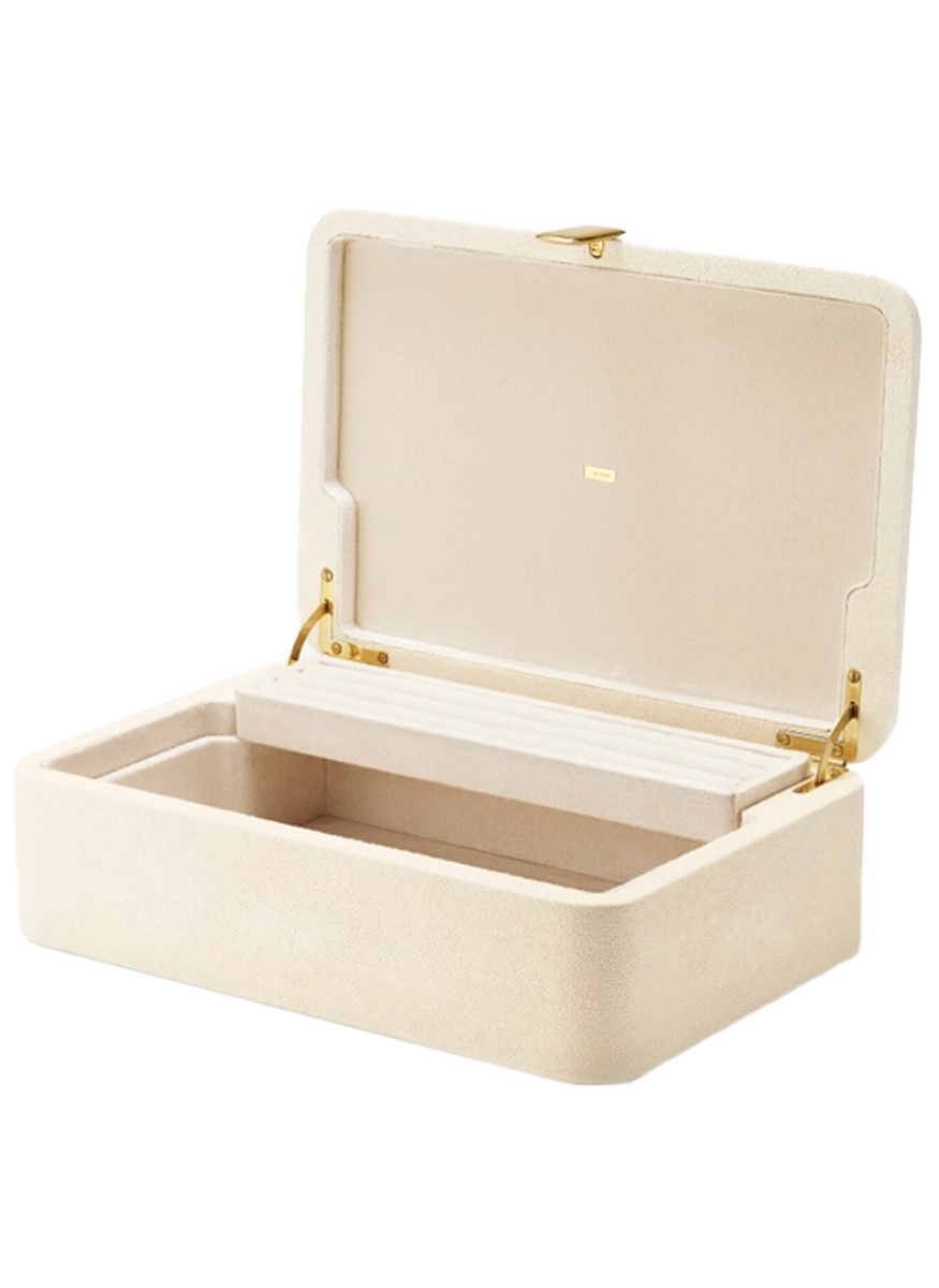 Abella Shagreen Large Jewelry Box, Cream - Aerin
