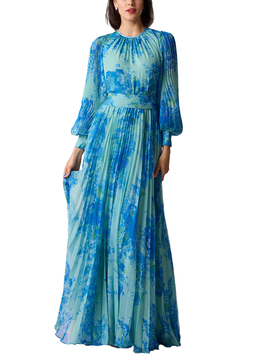 Printed Floral Pleated Maxi Gown