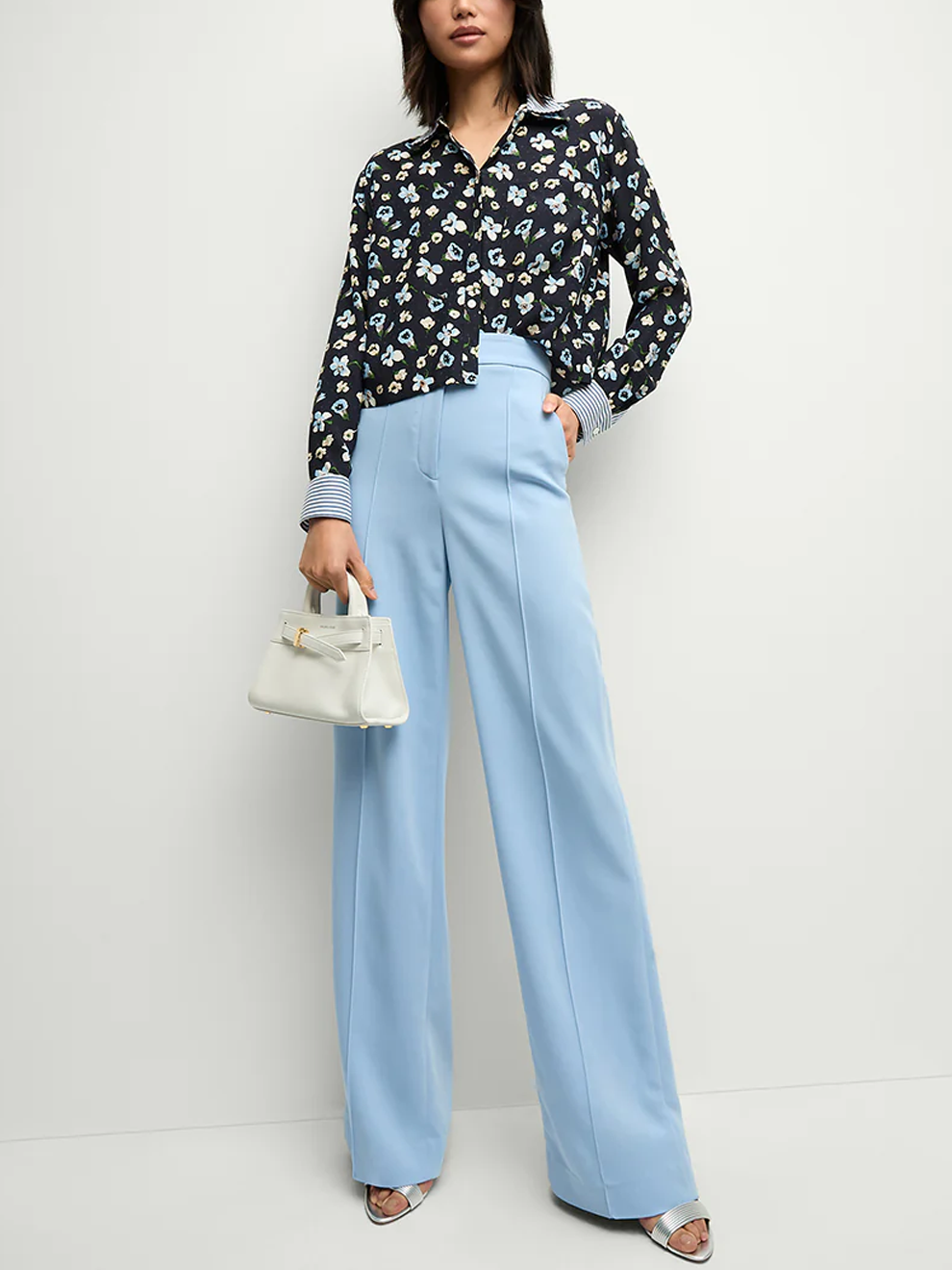 Maia Floral Silk Double-Collar Shirt