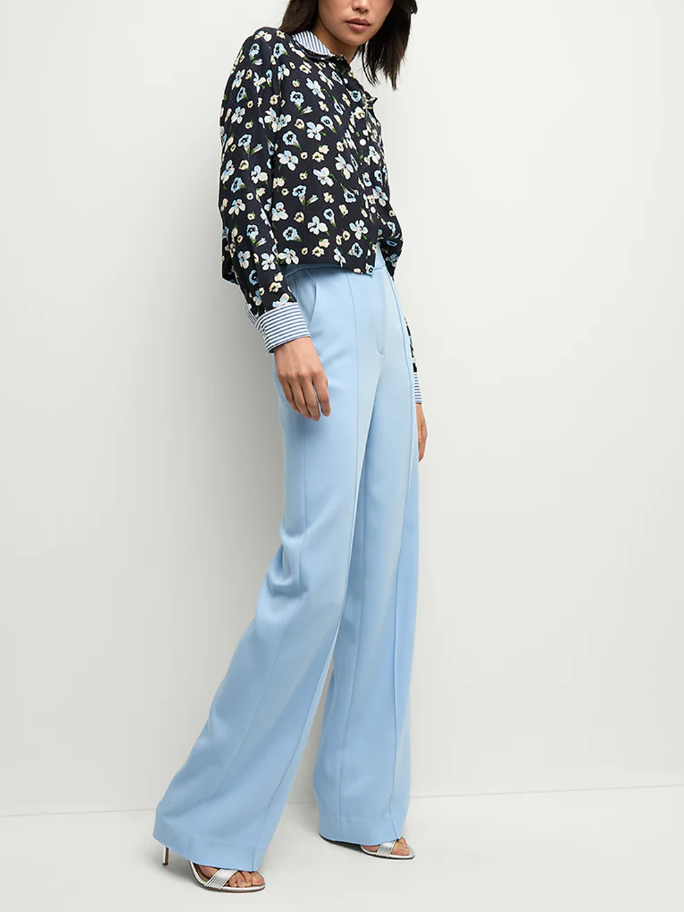 Maia Floral Silk Double-Collar Shirt - Veronica Beard