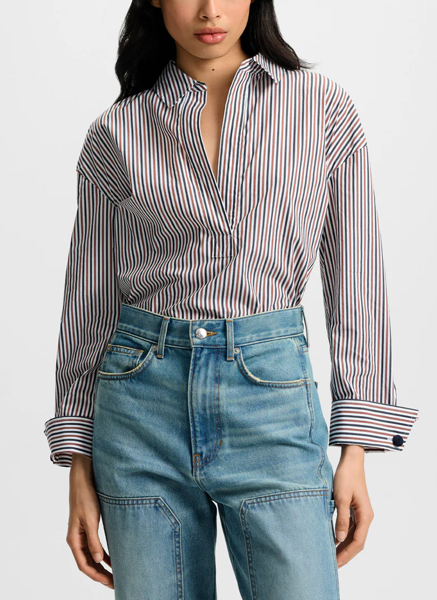 Draymond Striped Cuff-Sleeve Shirt - Veronica Beard