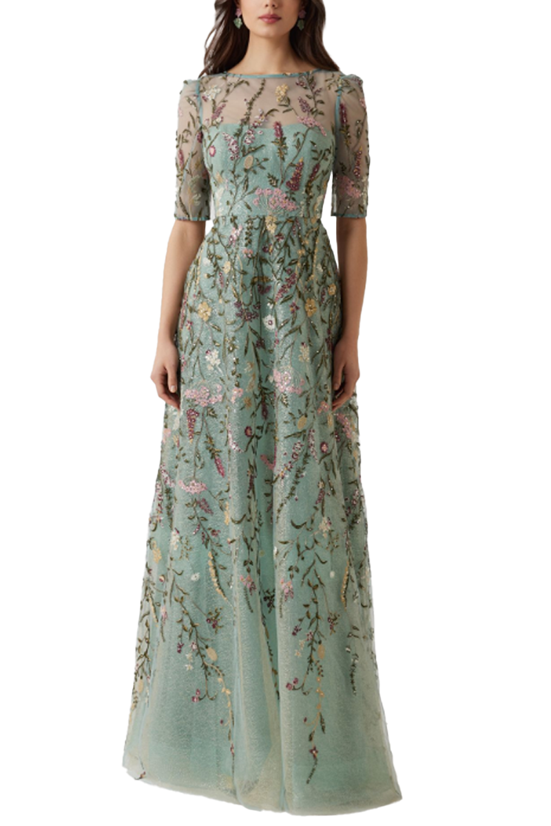 Embroidered Tulle A Line Gown