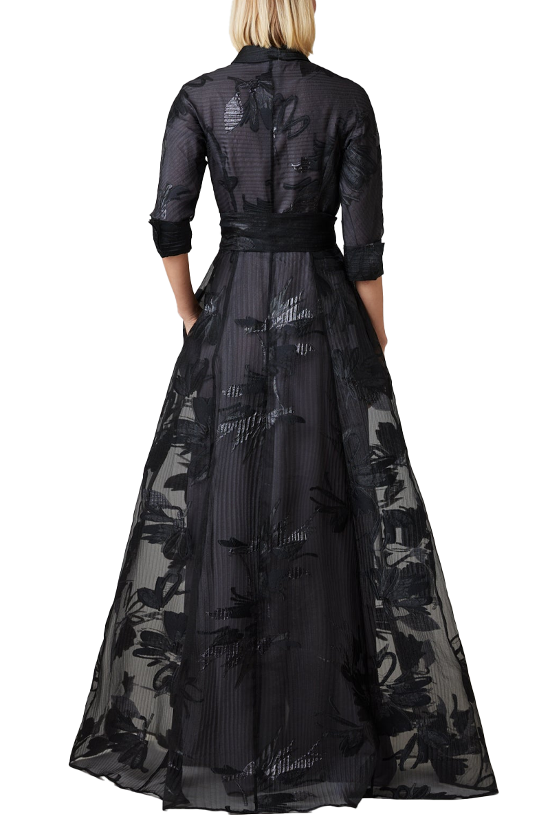 Sheer Organza Floral Shirt Waist Gown