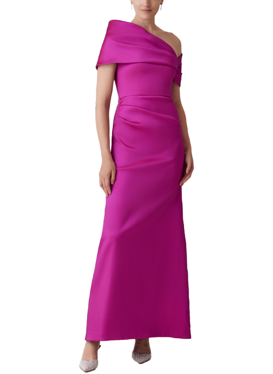 Stretch Mikado Asymmetic Off Shoulder Dress