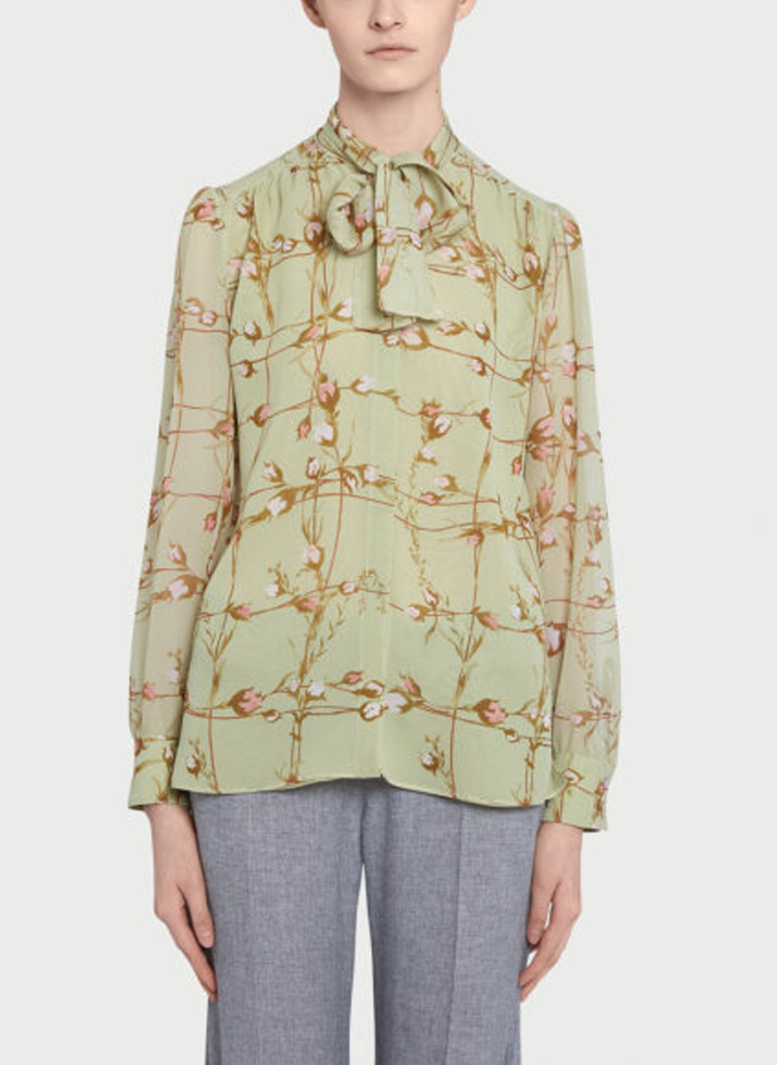 Georgette Floral Print Bow Blouse - Giambattista Valli
