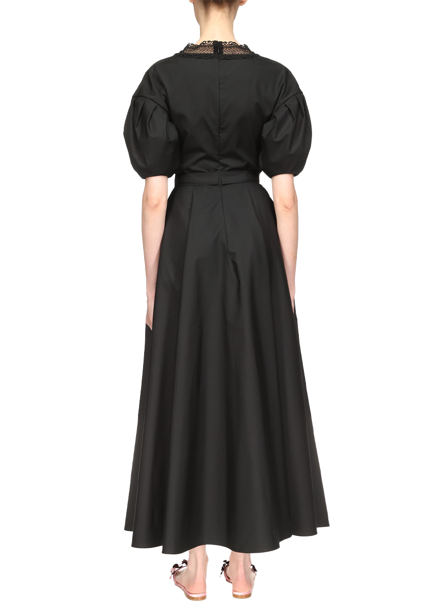 Poplin Midi Dress with Lace Trim