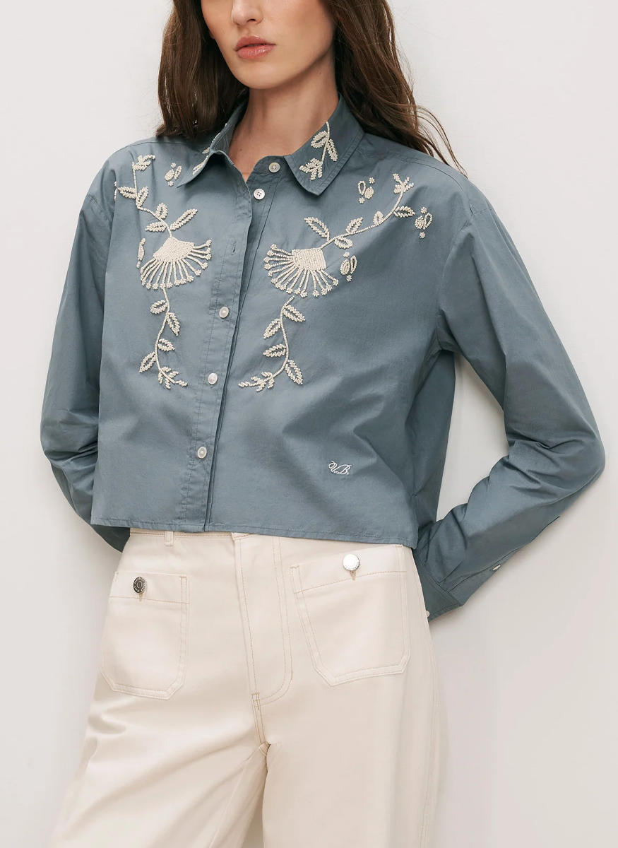 Aderes Beaded Button-Down Shirt - Veronica Beard