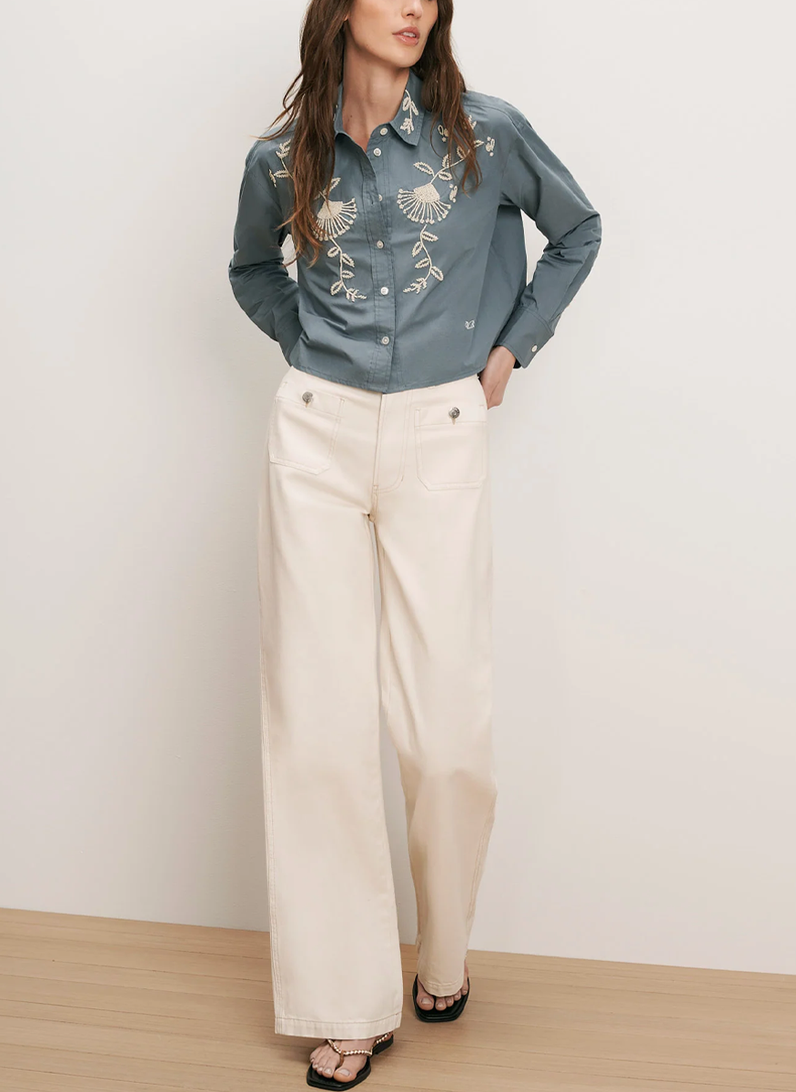 Aderes Beaded Button-Down Shirt - Veronica Beard