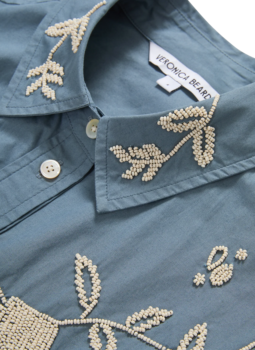 Aderes Beaded Button-Down Shirt - Veronica Beard