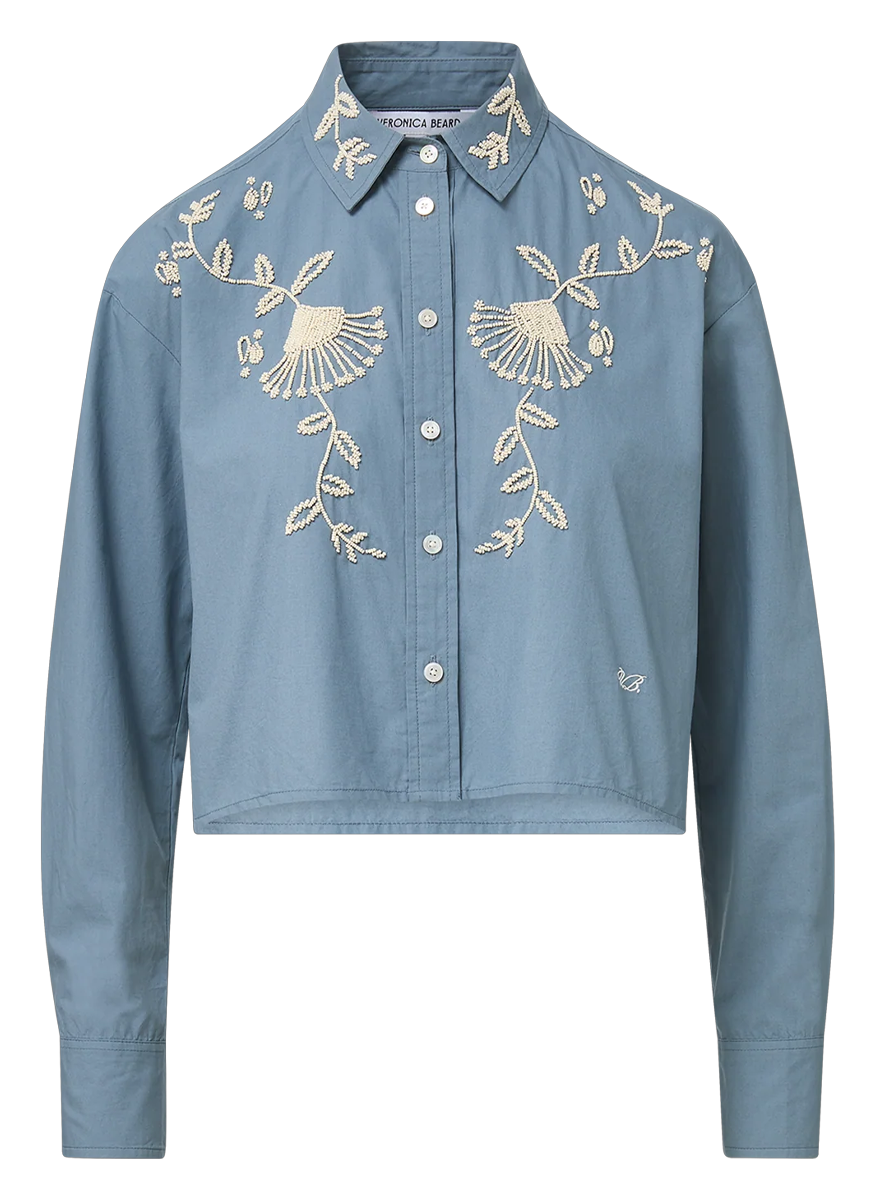 Aderes Beaded Button-Down Shirt - Veronica Beard