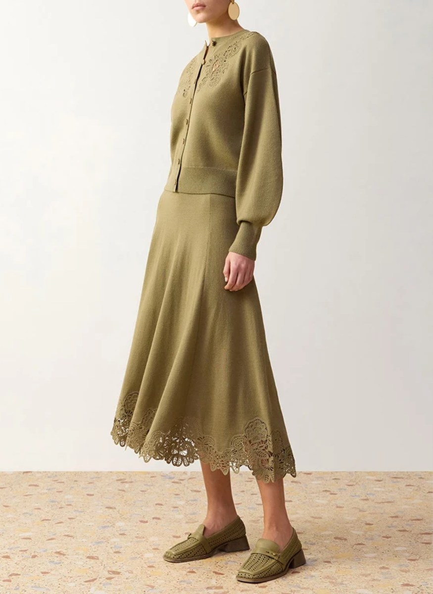 Clash Merino Lace Midi Skirt