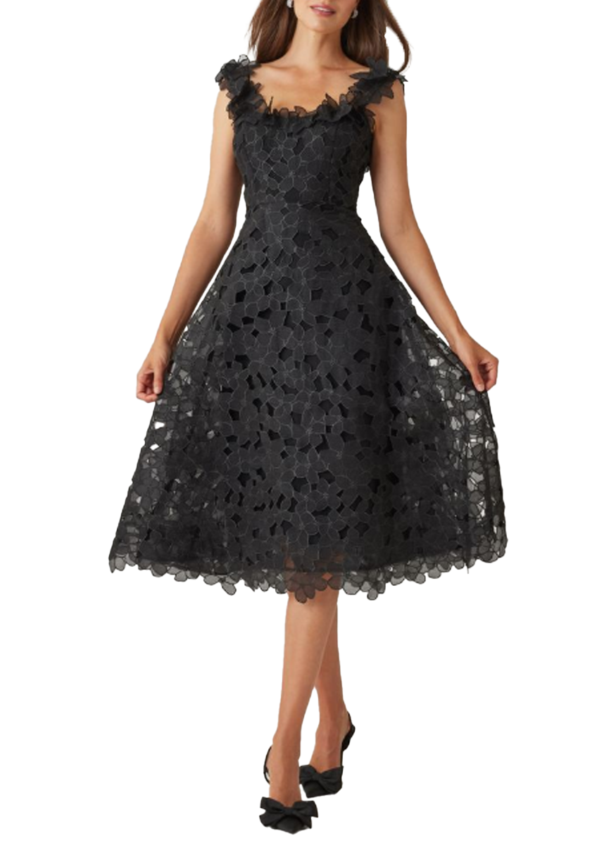 Organza Lace Sleeveless 3D Flower Neckline A Line Dress