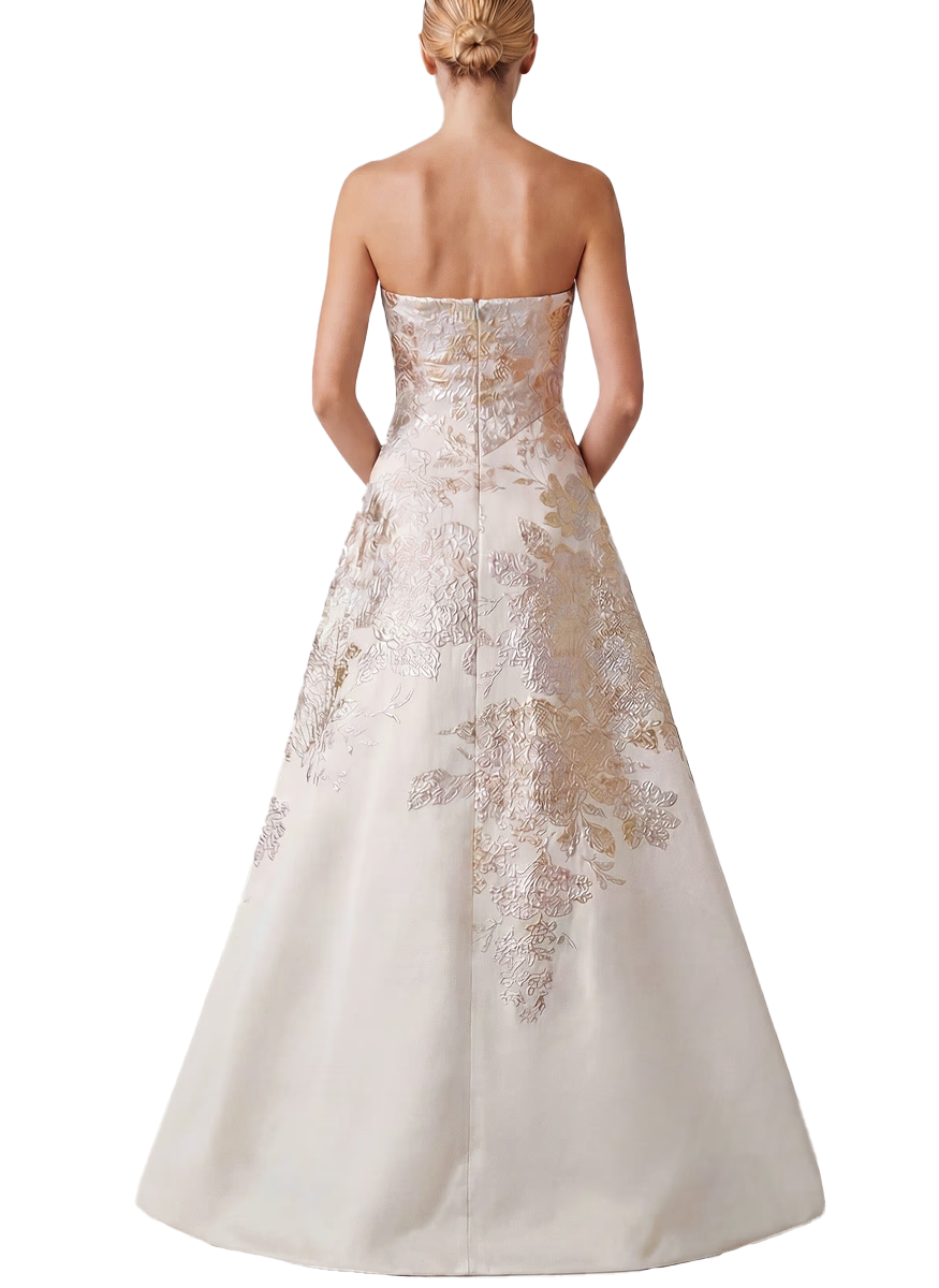 Metallic Jacquard A Line Skirt Gown with Bolero - Teri Jon