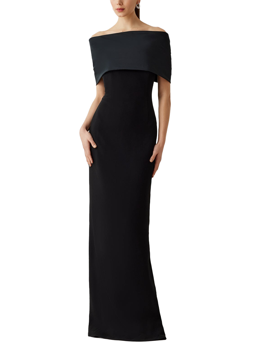 Crepe Strapless Gown with Taffeta Wrap
