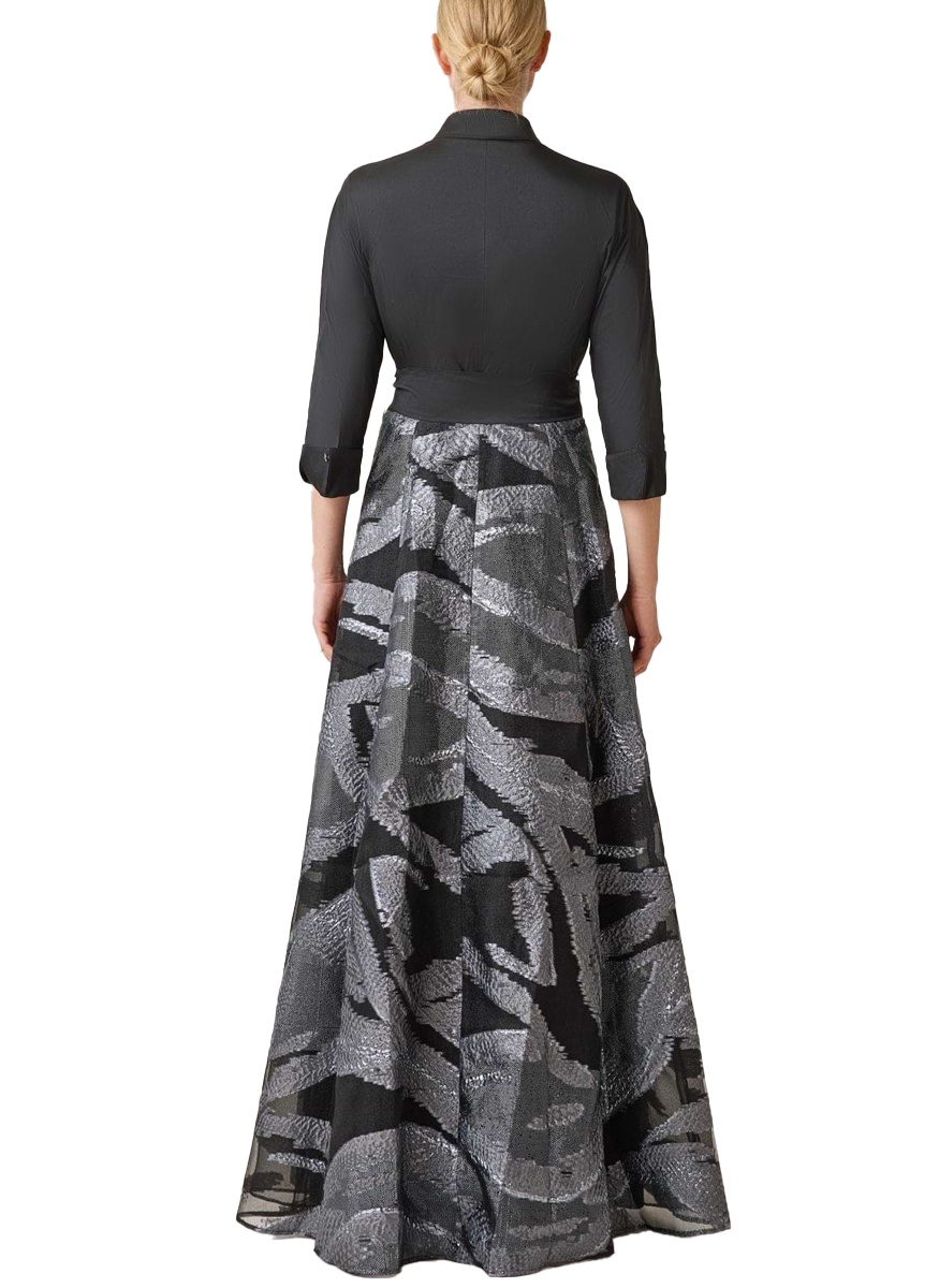 Taffeta and Organza Jacquard Shirt Waist Gown - Teri Jon
