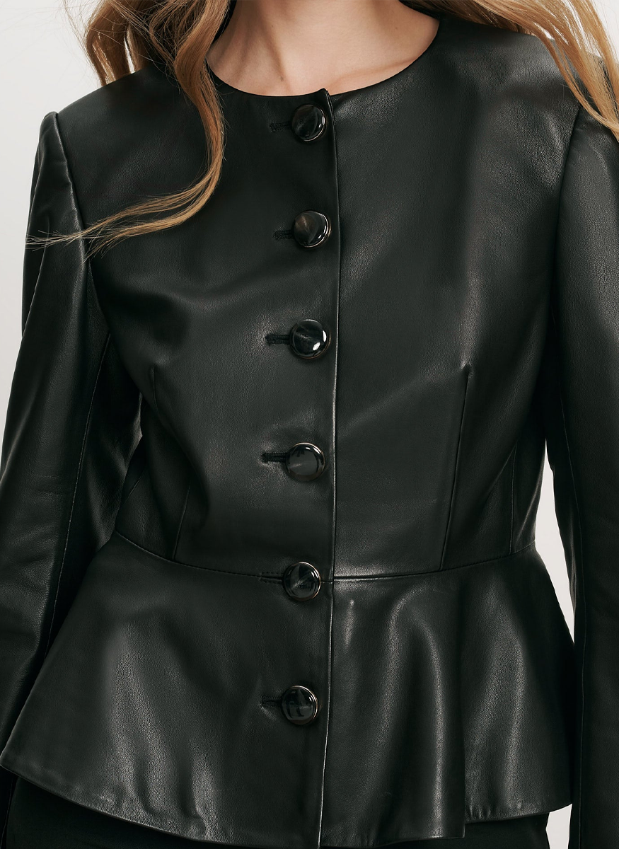 Quinn Leather Peplum Jacket - Veronica Beard