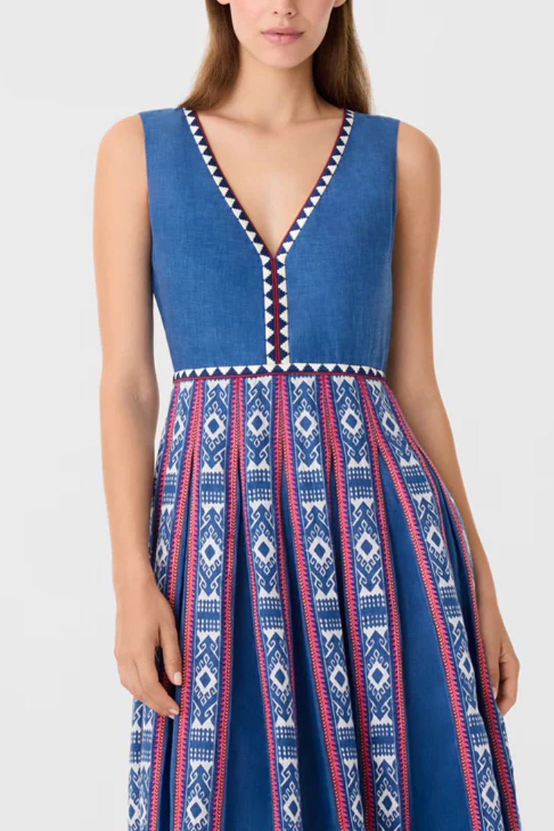 Cinzia Dress in Blue Horizon Print - Emporio Sirenuse