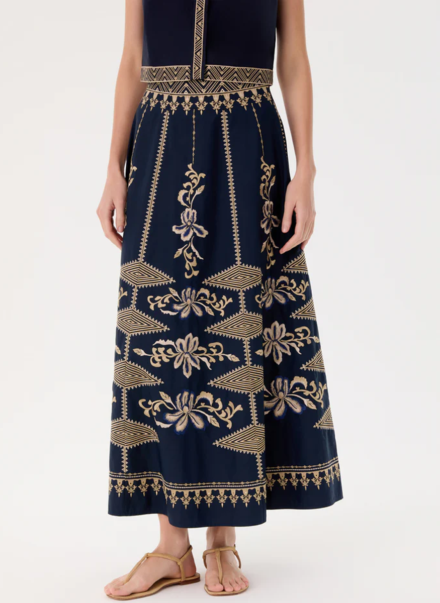 Camille Skirt with Iris Embroidery - Emporio Sirenuse