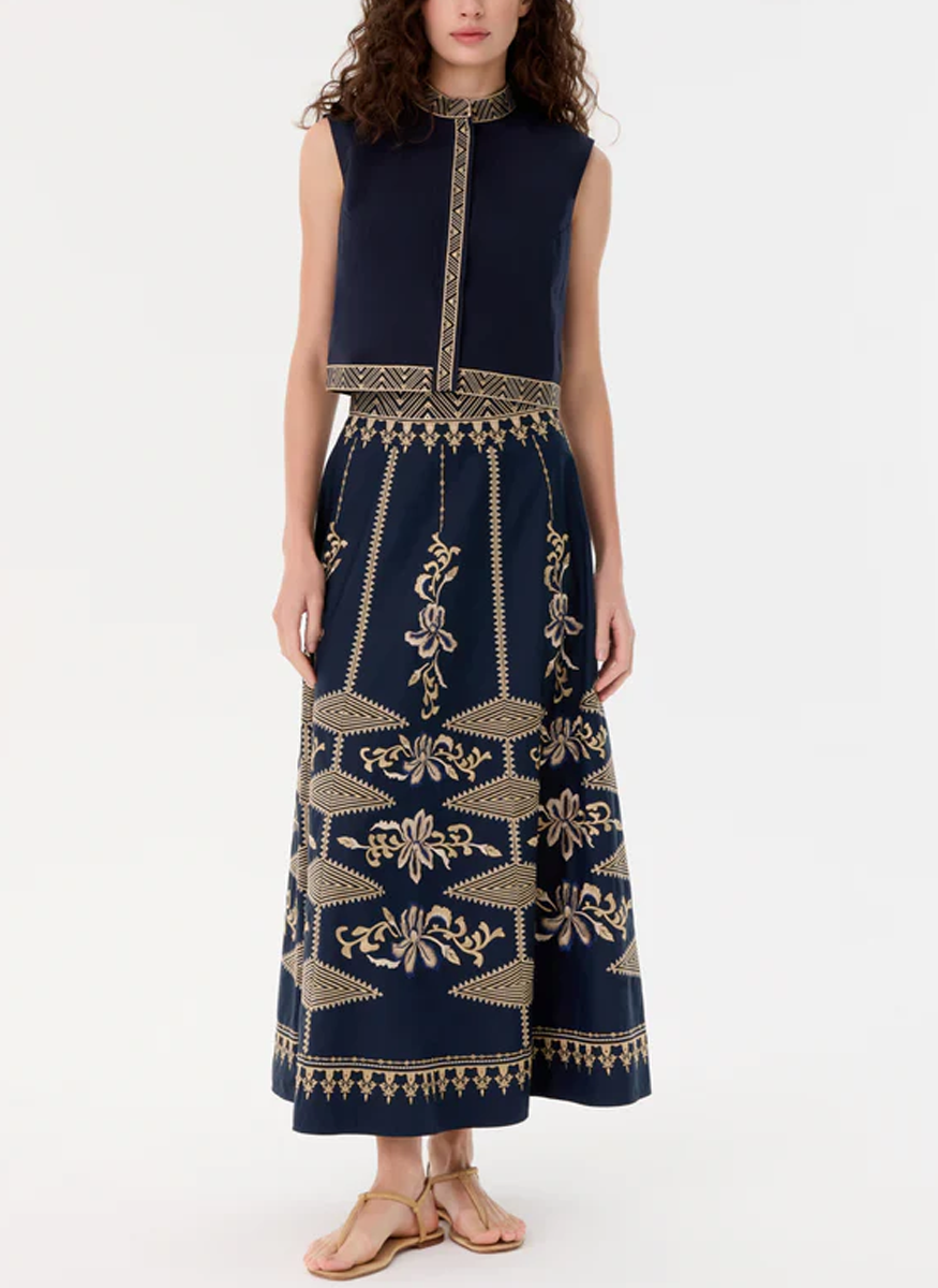 Camille Skirt with Iris Embroidery - Emporio Sirenuse
