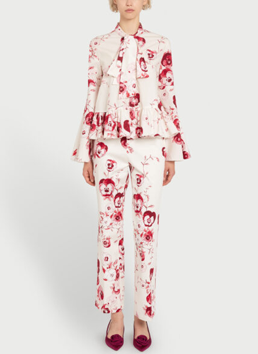 Ruby Pansies Poplin Long Sleeve Top