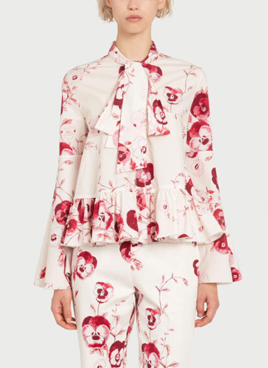 Ruby Pansies Poplin Long Sleeve Top - Giambattista Valli